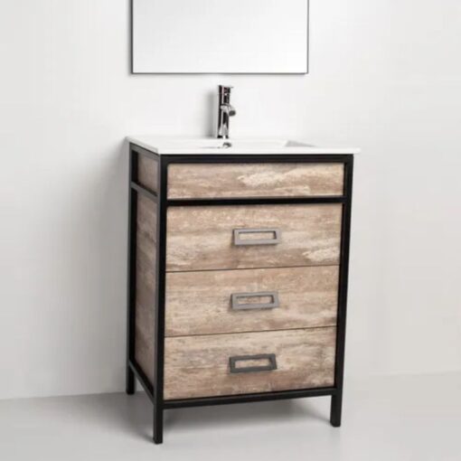 Vanitory De Pie Con Mesada Campi Iron 1 Agujero Roble 60cm - Imagen 2